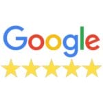 Google logo with five yellow stars below, indicating a five-star rating.